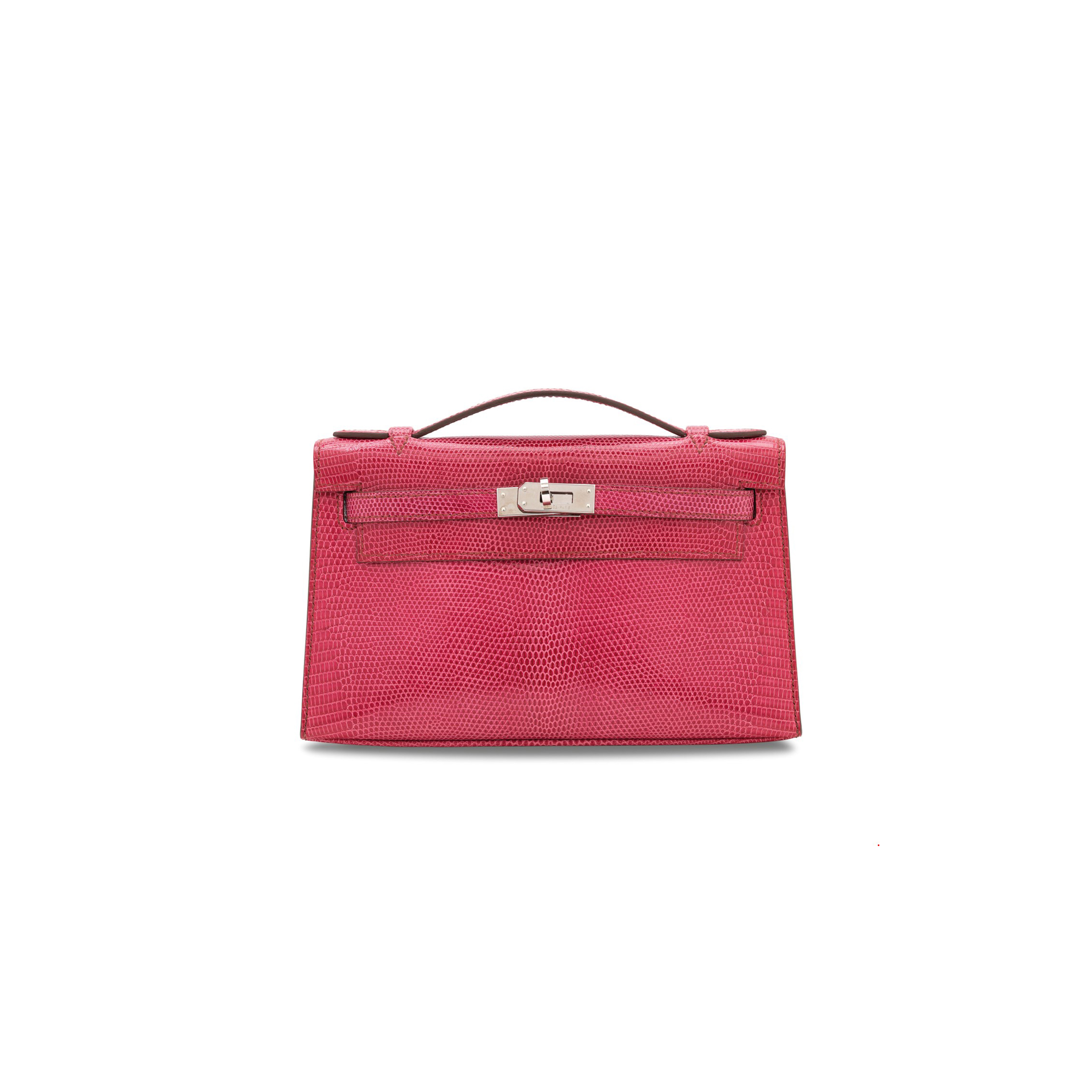 HERMÈS MASTER A SHINY FUCHSIA SALVATOR LIZARD KELLY POCHETTE WITH PALLADIUM HARDWARE (22*14*7cm) 